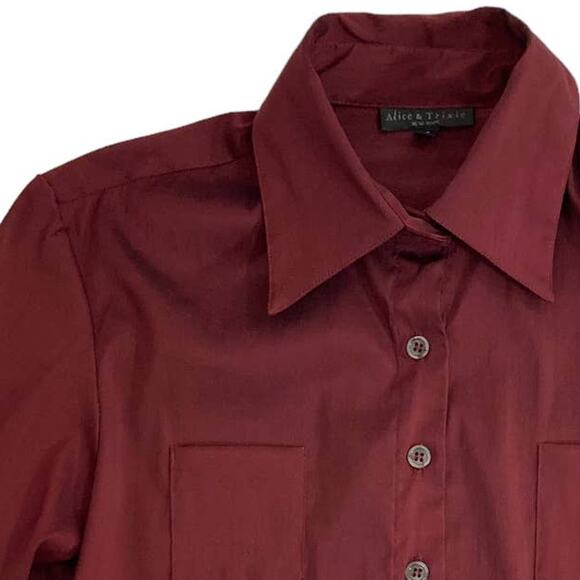 Burgundy button down shirt Alice & Trixie ladies medium cuffed 3/4 sleeve blouse - Picture 2 of 10